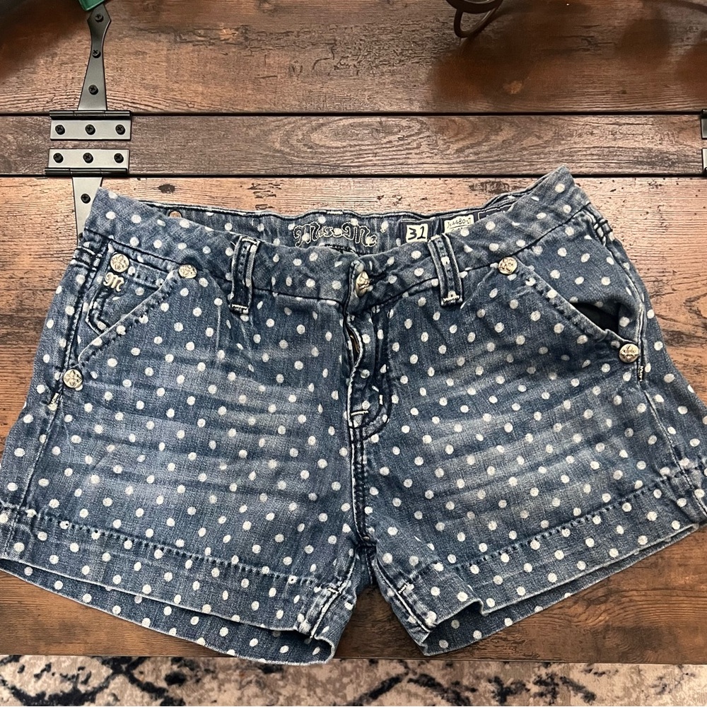 Miss Me Blue and White Polka Dot Jean Shorts Relaxed Fit